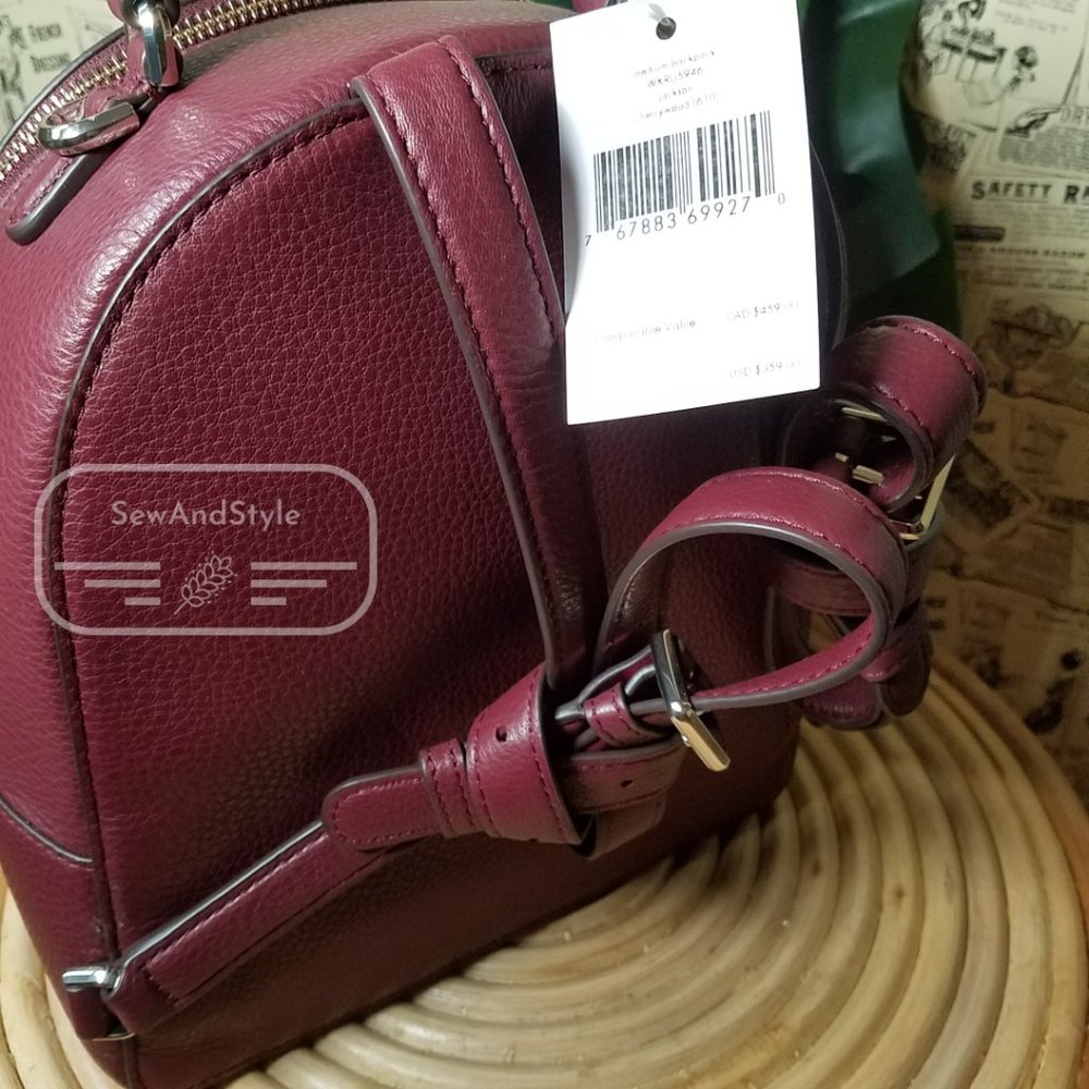 Medium Jackson Backpack Cherrywood Burgundy Kate Spade Brand New - Picture 7 of 8